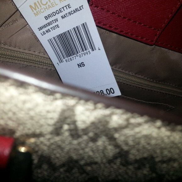 MICHAEL KORS-BRIDGETTE-Large Tote Satchel/Shoulder-Natural/Scarlet-NWT - Picture 7 of 10